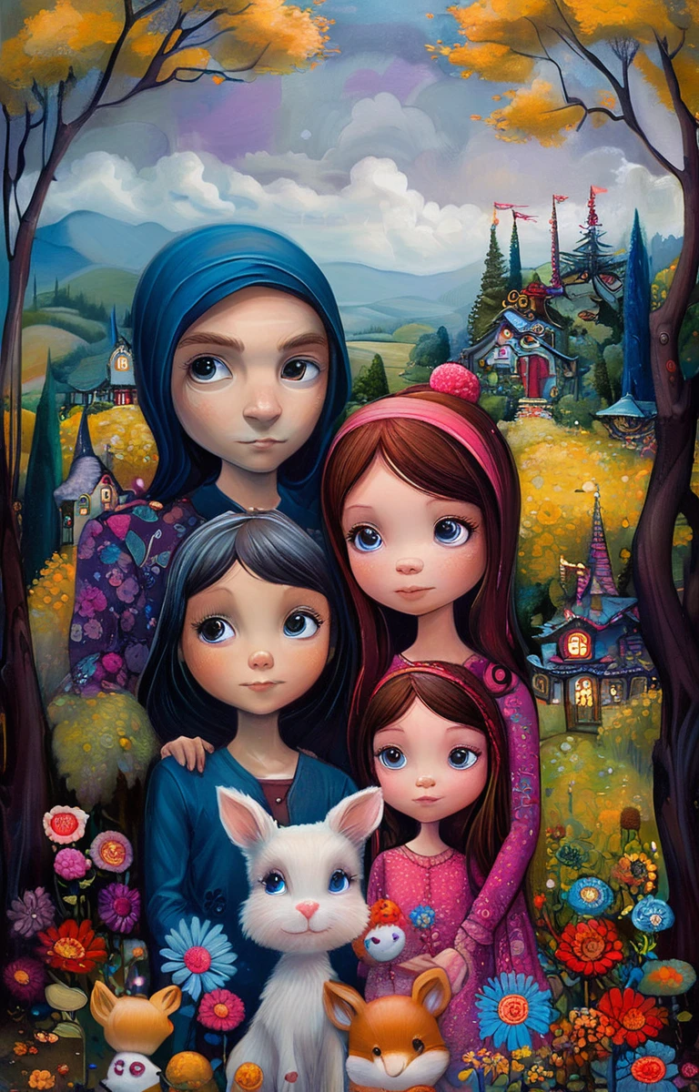 masterpiece,best quality,<lora:tbh158-sdxl:1>,illustration,style of   Jeremiah Ketner, portrait of family