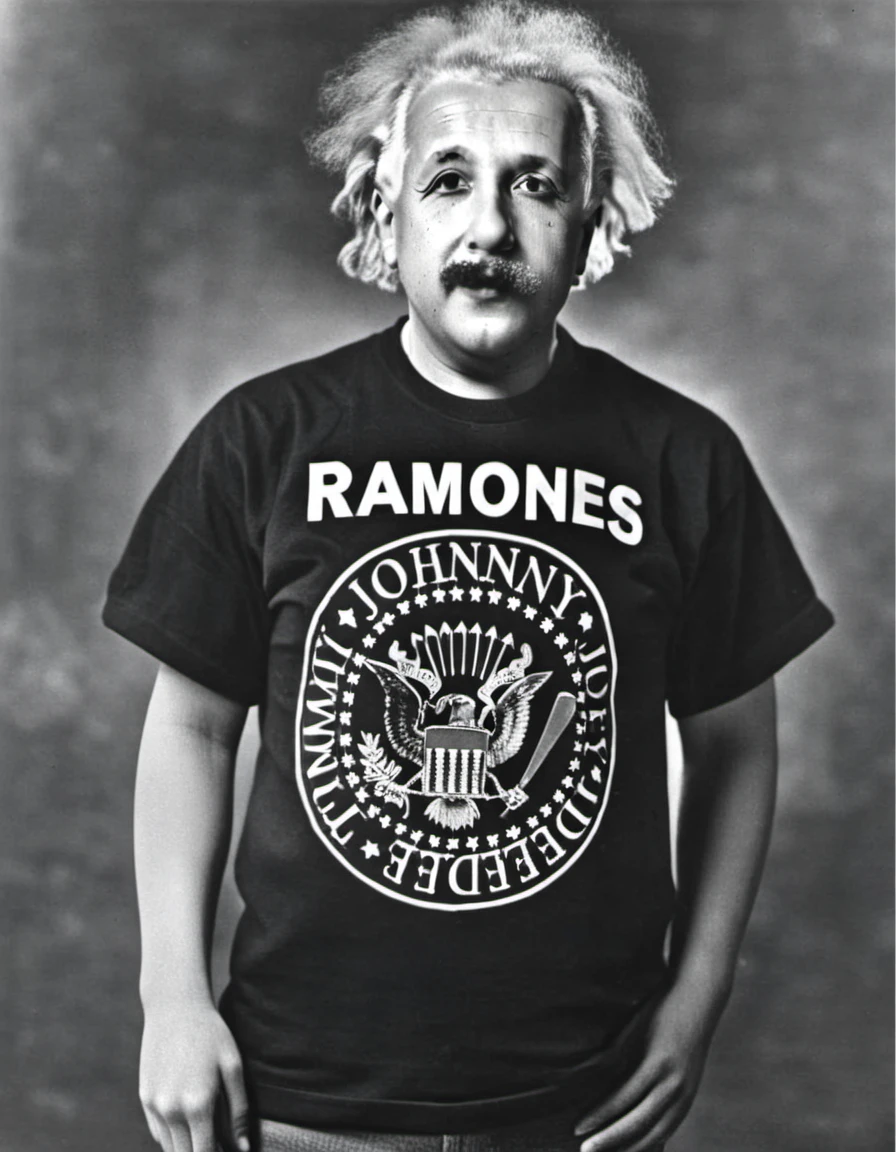 albert-einstein wearing a ramones-tshirt
