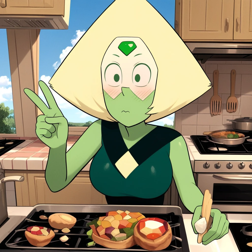 peridot, green skin, colored skin, (best quality:1.4), masterpiece, (best quality:1.4), masterpiece, beach house, party, medium shot, drunk girl, holding a tropical cocktail, indoors, lounging on couch, 1girl, solo:1.3, topless, nude girl, pussy out,, upper body, detailed face, exposed midriff, nsfw, nipples