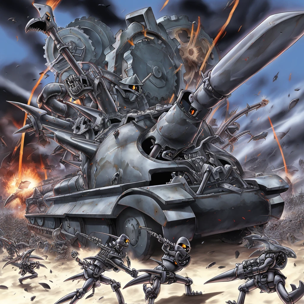 a extremely detailed futuristic high tech dark purple metal cannon with a bunch of cartoon skulls on the side of the cannon, the barrel has smoke coming out of it