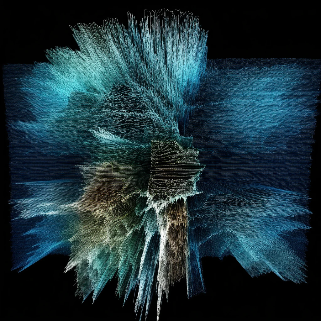 Point frequency heightmap, top-down view, blue-dominant colors, point-grid, sound waves, acoustic landscape