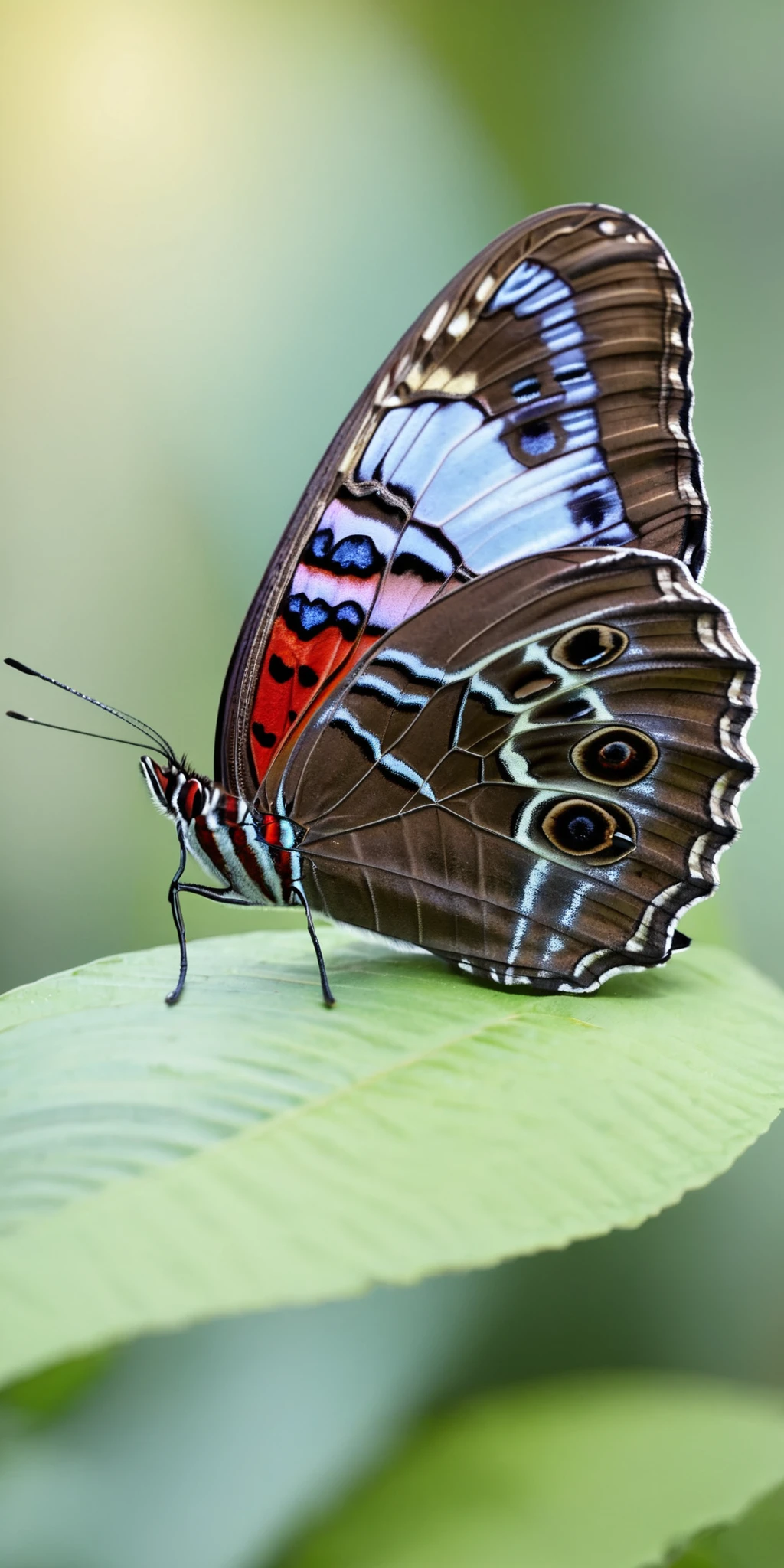 Owl butterfly,sitting,forest,early morning,soft sunlight,no artist,hyperrealistic,photography,highly detailed,natural colors,DSLR,4K,ultra-high-definition,focus,<lora:HMSGå¾®è·è´è¶XL-000010:1>,