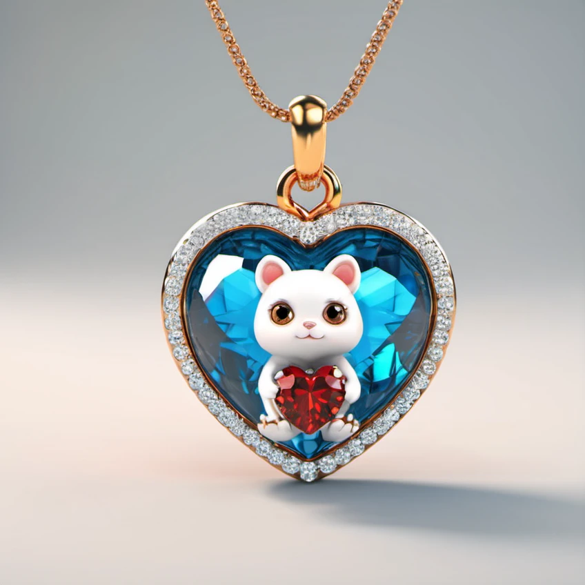 chain,heart shape in round glass transparent spherical ,red crystals,blue and golden theme  <lora:diamond-000019:1>, cute, tiny, little chibi, kawai, furry, great face expression, dynamic pose, trending on artstation, cinematic, hyper realism, high detail, 8k, 8mm, octane render, bokeh, artstation, detailed, character design by mark ryden and pixar, cute cute cute creature, an illustration by esao andrews, cyril rolando and goro fujita, deviantart, fantasy art, storybook illustration, oil on canvas