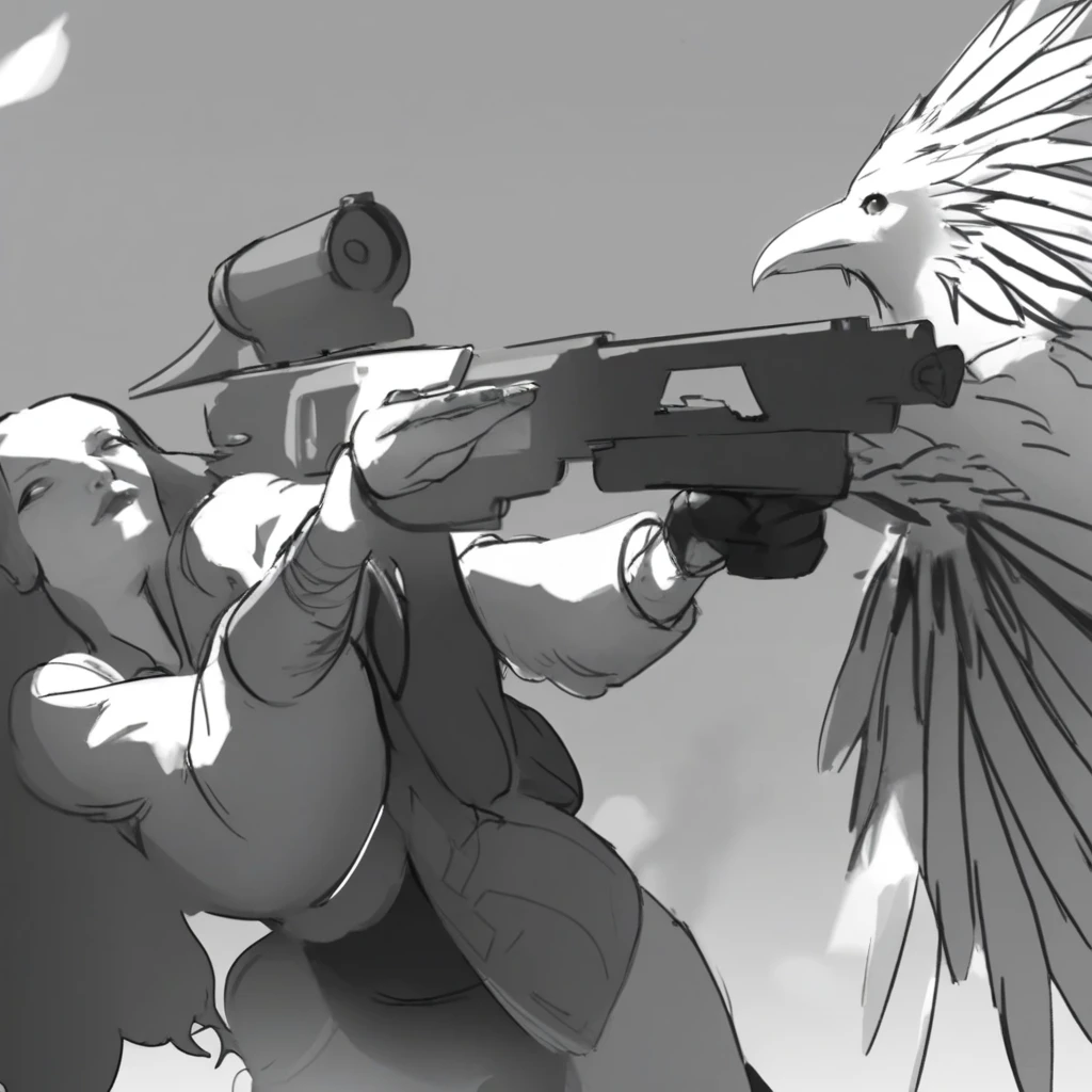 lor concept art, a woman shooting a bird