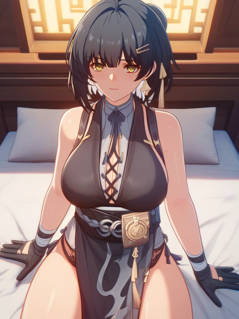 masterpiece, Highest quality, Mature older sister,Dark Elf,Black Hair,short hair,Slightly big breasts,Completely naked,Brown Skin,Spread your legs,Fantasy,Sleep on your back,Ahegao