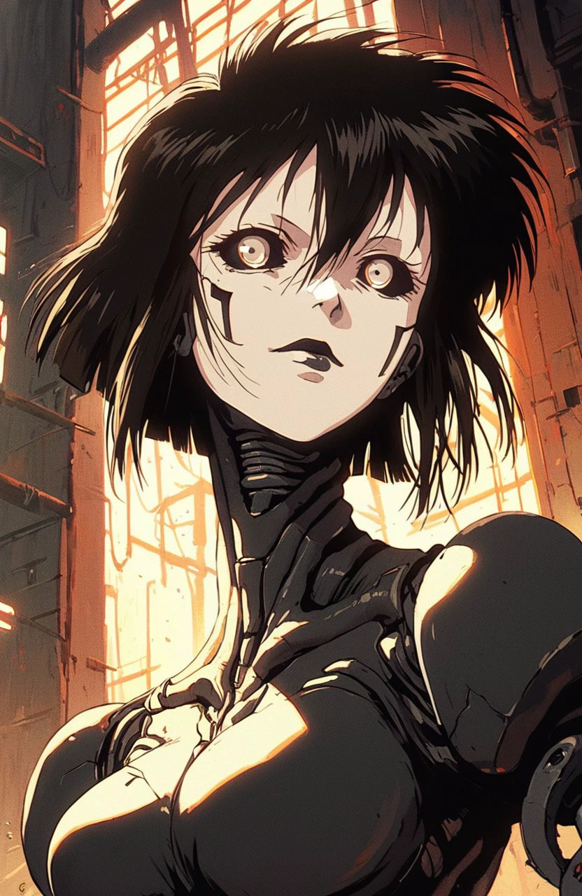 score_9, score_8_up, score_7_up, beautiful fit sanakan, knva, halftone effect, retro artstyle, 1girl, solo, nihei, (wide eyes), black tongue, seductive smile,
sanakan, upper body, solo, android, cyborg, black latex suit, anime, black hair, black sclera, short hair, hair between eyes, white face, facial marks, large breasts,
<lora:Kenva:0.8>
<lora:Sanakan_V1:0.85>