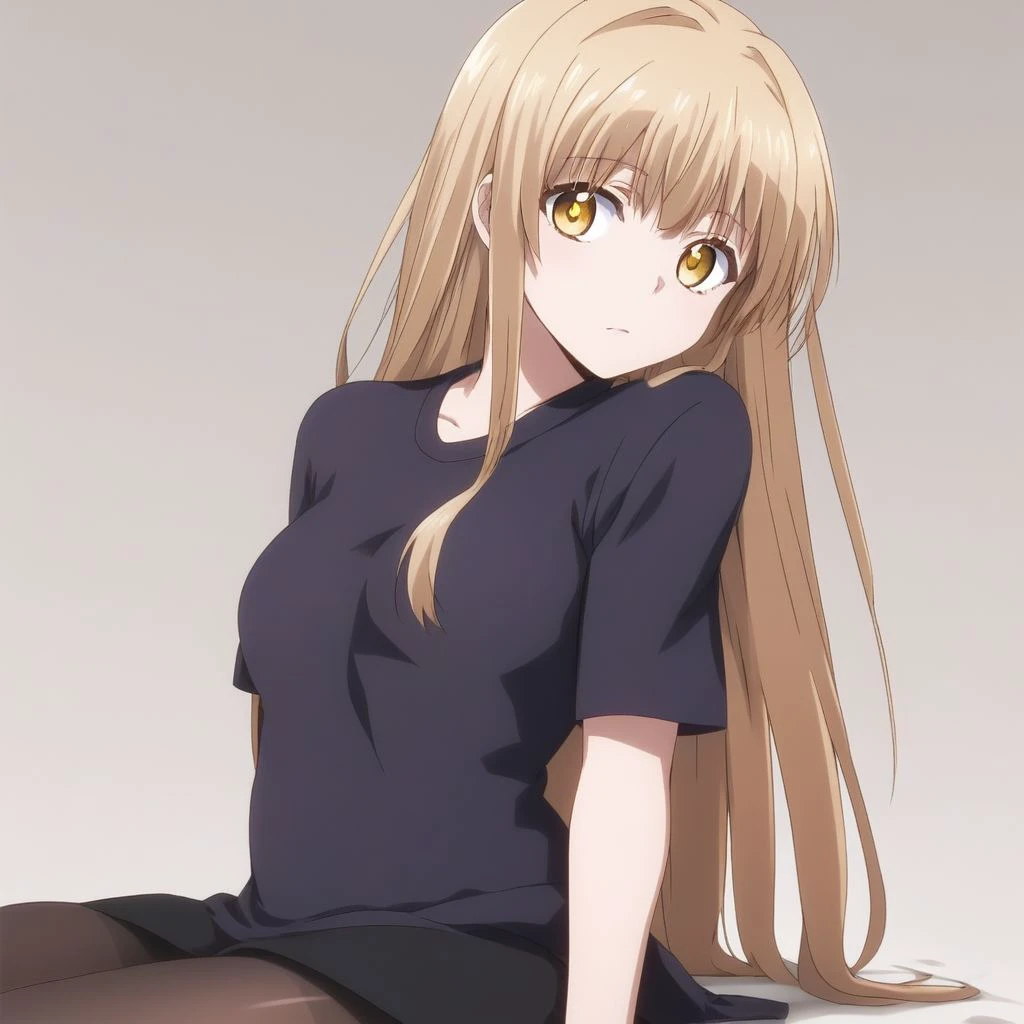 1 girl, solo, Yellow eyes, Blond hair, Long Hair, pantyhose, shirt, perfect eyes