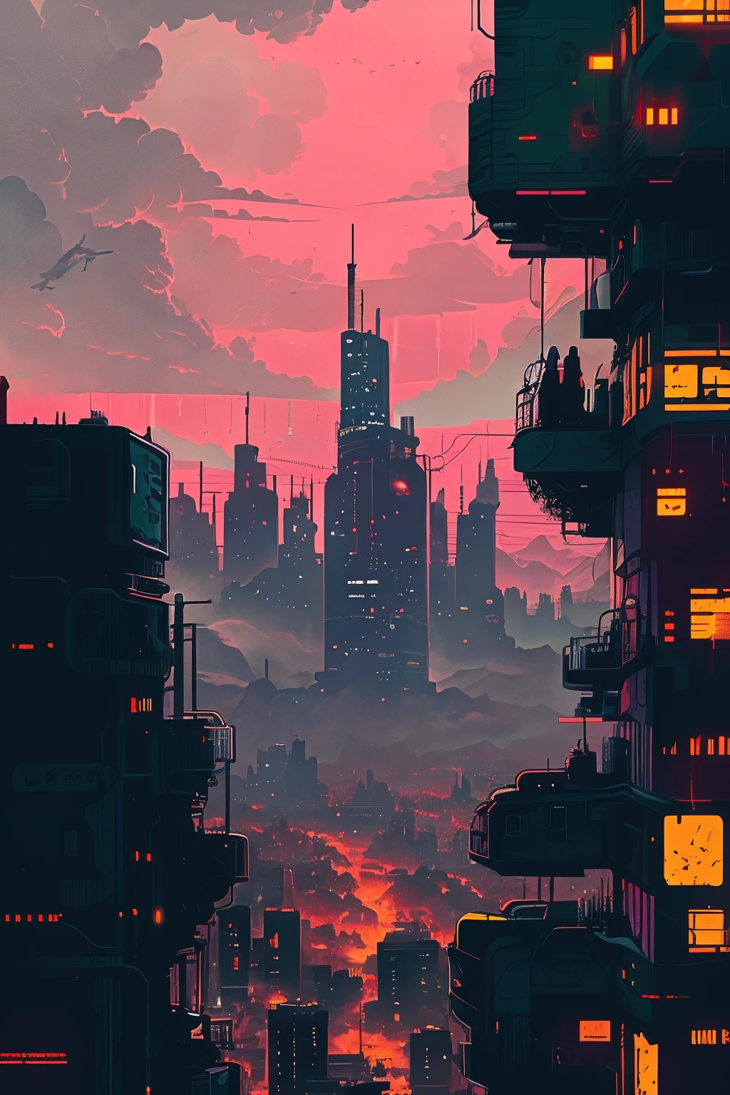 masterpiece,best quality,<lora:tbh160-:0.8>,illustration,style of Dan Mumford, cyberpunk city