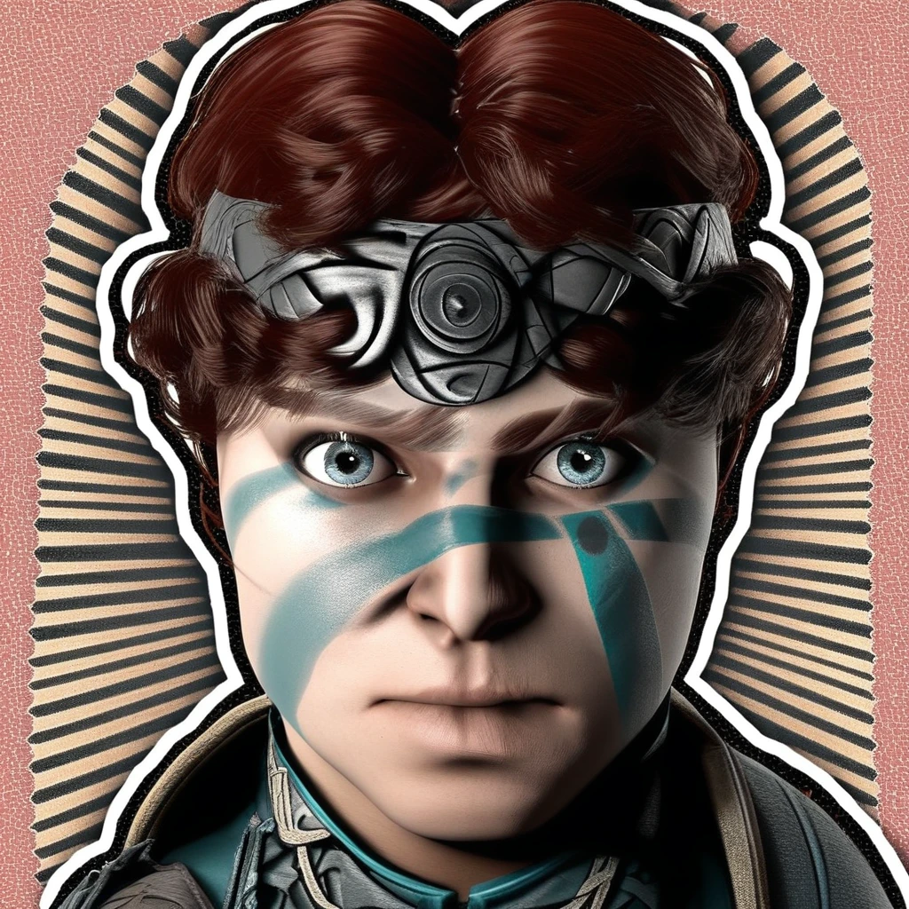 thorn, thorn \(Rainbow Six Siege\), thorn elite \(Rainbow Six Siege\),  solo, looking at viewer, short hair, blue eyes, brown hair, 1boy, closed mouth, male focus, red hair, grey eyes, facial mark, portrait, outline, realistic, white outline, facepaint