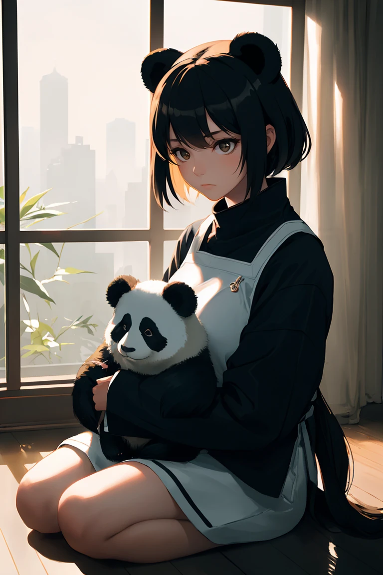 1girl, Full shot of a Panda girl as a warrior, side soft light, light environment, white over white, highly detailed, melancholic, masterpiece Photography in the style of Oleg Dou, soft light hyper clean photography, (((Oleg Dou photography style)))
sitting, kneeling,