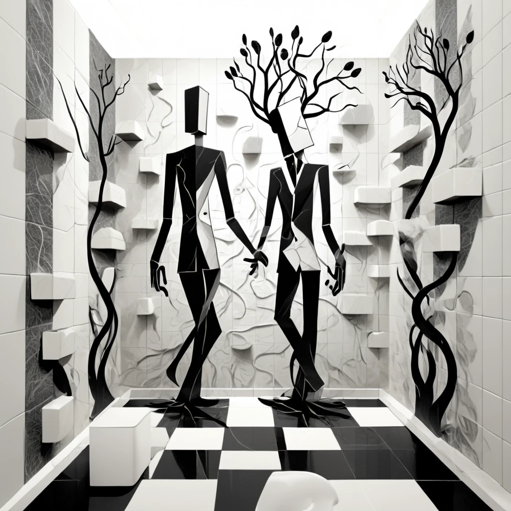 carved relief, 3d, sculpture, exquisite, black and white, elegant, minimal, decadence, beautiful,willow and tulip, clouds, water, flowers, roots and trunk entertwined, repeating pattern, tiled, bathroom walls
<lora:artfullyWHIMSICAL_SDXL_V1:1>, artwhmscl
abstract sketch of a whimsical cartoon male illusionary geometric abstractionists, with transparent layers, on a white background, using lines and cubes, in the style of a sketching style, as digital art, with high resolution, without shadows, with a simple composition, of a modern design, with clean lines, with high contrast, using a monochromatic color scheme, with a depth of field effect, using perspective effects, with technical drawing elements, conceptualizing a theme based on the subject