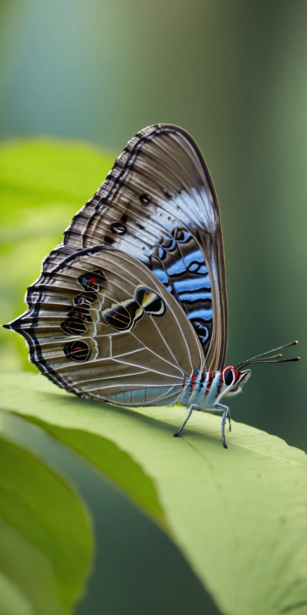 Owl butterfly,sitting,forest,early morning,soft sunlight,no artist,hyperrealistic,photography,highly detailed,natural colors,DSLR,4K,ultra-high-definition,focus,<lora:HMSGå¾®è·è´è¶XL-000010:1>,