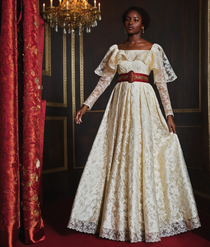 <lora:Jacquard_Clothing:0.7> , jaqcuard, jacquard fabric, made out of jacquard, jacquard, beautiful detailed jacquard gown, white gown with red blossom pattern, dancing in a dark room, cages, dynamic, beautiful composition, rim light, 1girl, dark skin, detailed face, beautiful face,, RAW photo, subject, 8k uhd, dslr, soft lighting, high quality, film grain, Fujifilm XT3, professional photo, (detailed skin:1.3), high quality, <lora:Titanic_Era_Fashion:0.6> , titanic era fashion, dress, see-through, woman wearing titanic era fashion, short hair, belt, ribbons, ribbon trim,