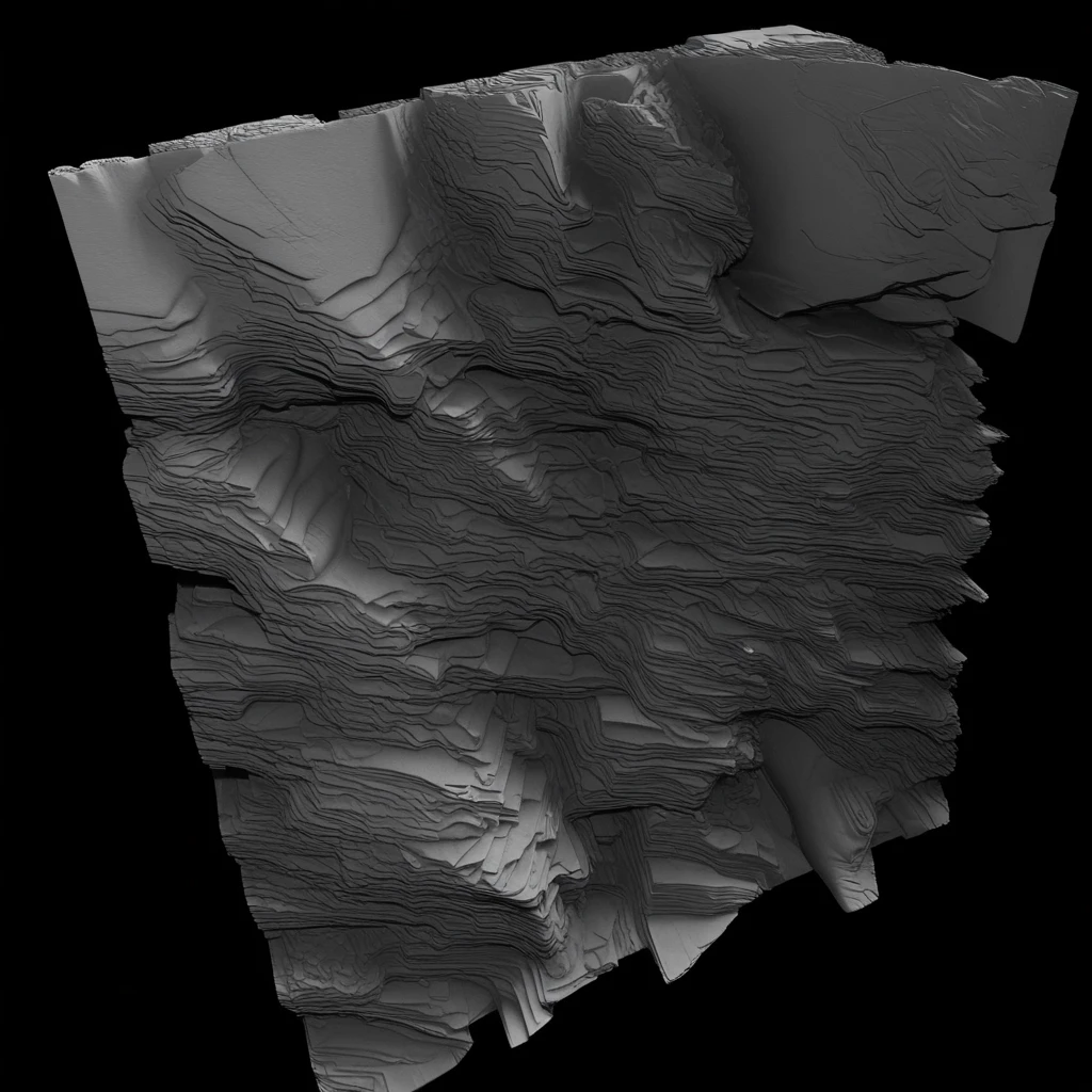 pixelated heightmap, angled tilt perspective,gray dominant, high poly, complex lighting