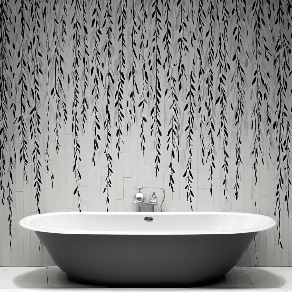<lora:artfullyTULIPWILLOW_SDXL_V1:1>, arttlpwllw, repeating pattern, black and white, elegant, minimal, decadence, beautiful,willow
, tiled bathroom