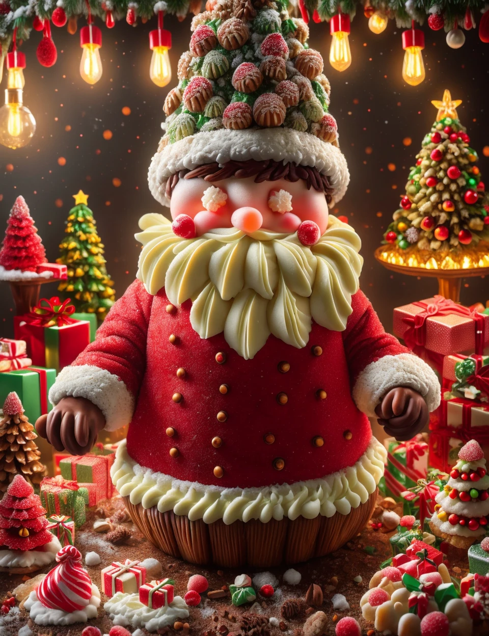 masterpiece illustration, detailed, hires, octane rendering,DonMC4ndyL4nd  retro christmas, yukon cornelius, pinecones, cozy and comforting,cheerful and lively,radiant and glowing, edison bulb fixtures, baking and decorating christmas cookies <lora:DonMC4ndyL4nd:1>