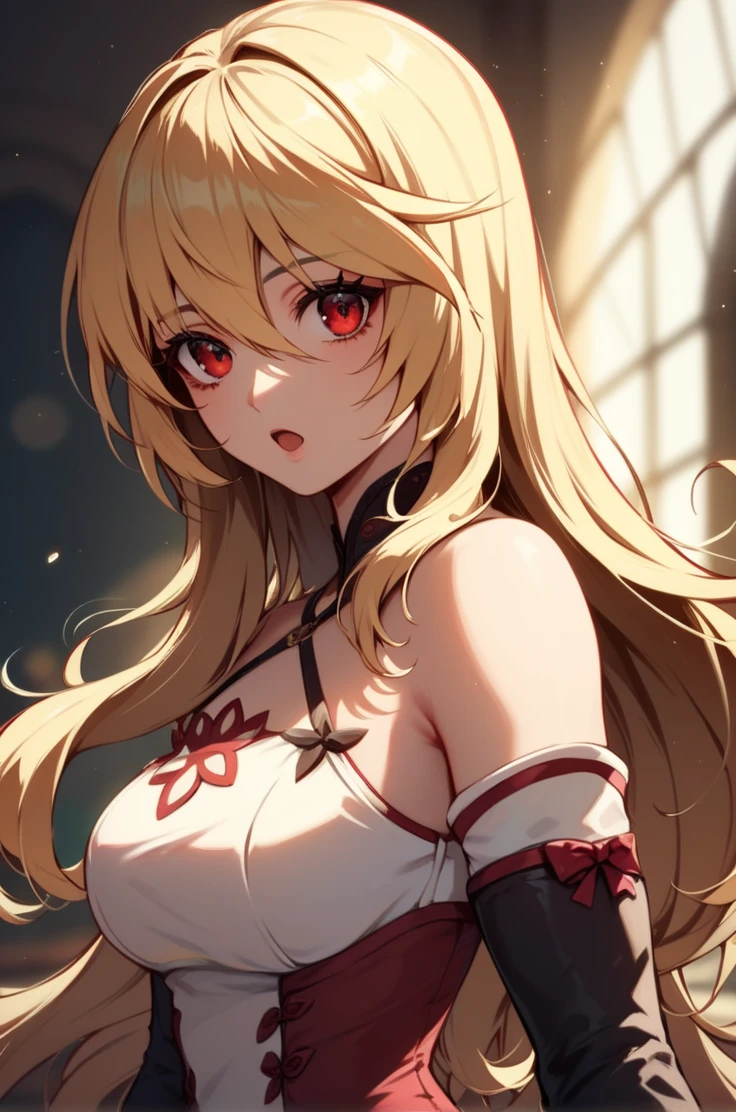 score_9, score_8_up, score_7_up, very aesthetic, source_anime, detailed,
village, blurry background, sunlight,
<lora:lightXL:0.8>
cowboy shot, upper body,
from side, looking at viewer, open mouth,
<lora:millaF_autismConfetti_v7:0.95>
millaFracture, long hair, blonde hair, red eyes, bangs,
elbow gloves, bridal gauntlet, short dress,, zPDXL
