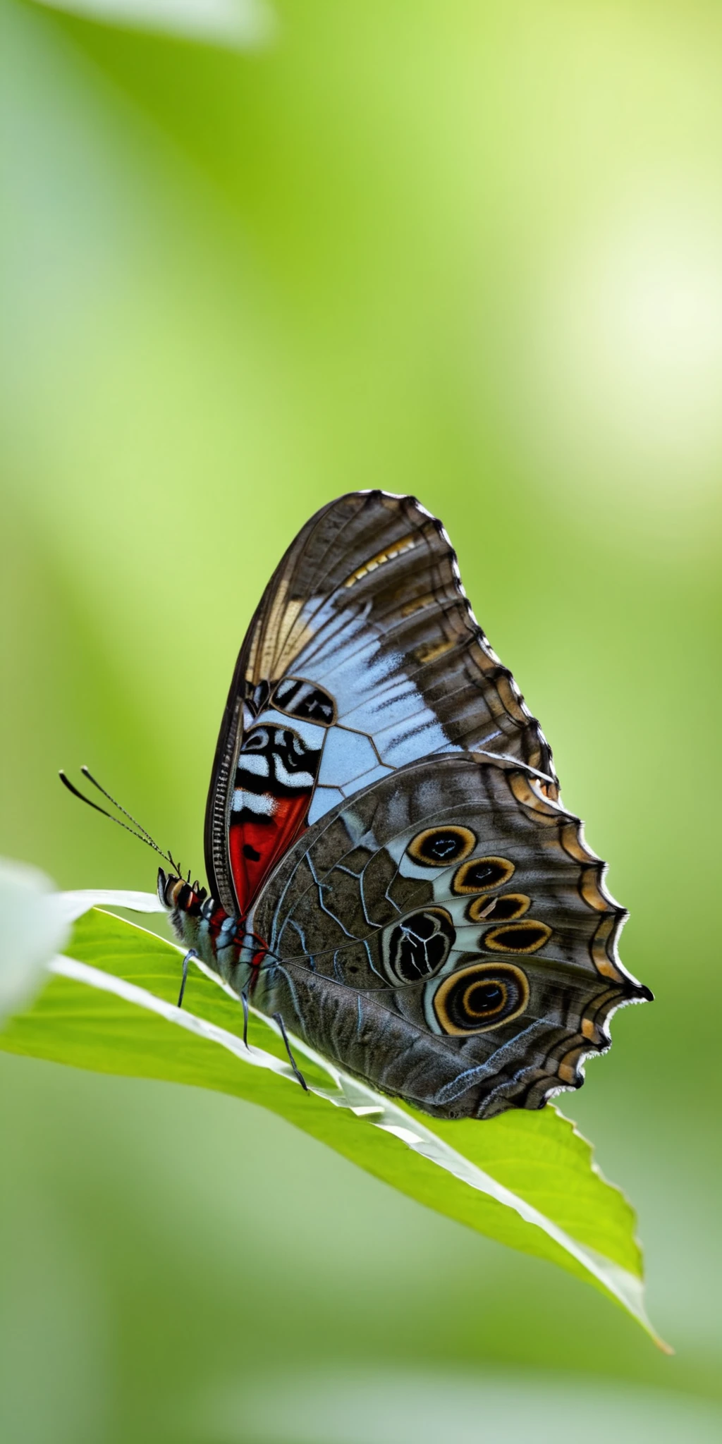 Owl butterfly,sitting,forest,early morning,soft sunlight,no artist,hyperrealistic,photography,highly detailed,natural colors,DSLR,4K,ultra-high-definition,focus,<lora:HMSGå¾®è·è´è¶XL-000010:1>,