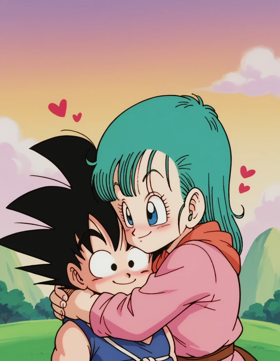 zPDXL, score_9, score_8_up, score_7_up, source_anime, BREAK
<lora:EarlyAkira-20:0.8> drgbls1, son goku, black hair, black eyes, bulma, blue hair, blue eyes, multiple characters, 1girl, 1boy, outdoors, smiling, happy, hugging, looking at another, cute, adorable, blush, heart,