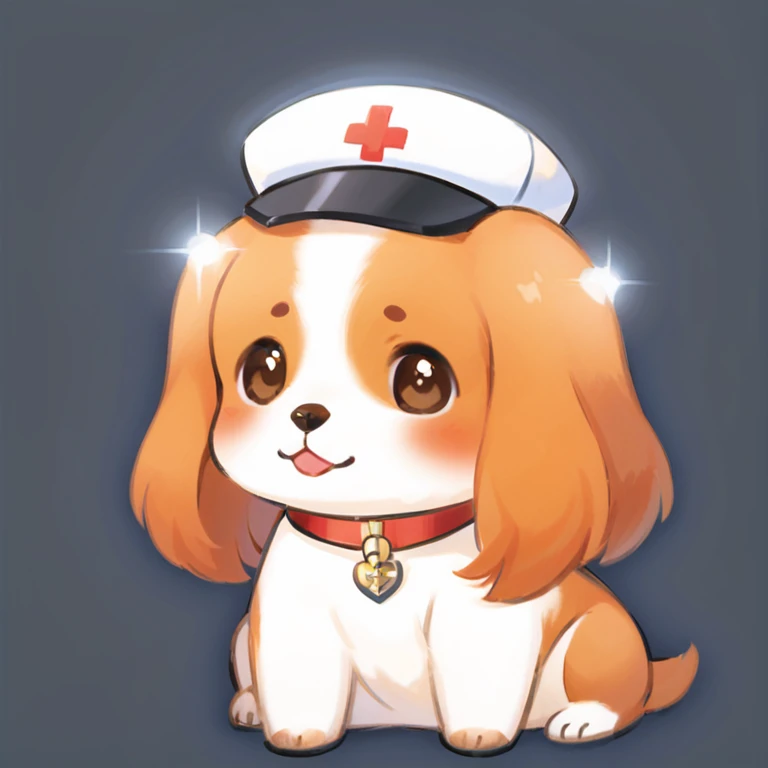 gmic_\(2dxiantiao\), <lora:Noble_Dogs_XL_CKCS_E27:0.9>  NOBLEDOGS_CKCS, flat 2d application icon with cute cavalier king charles spaniel dog wearing white doctor's hat
BREAK shallow dof, swirly bokeh, led lights in smooth background with bokeh, moody cinematic