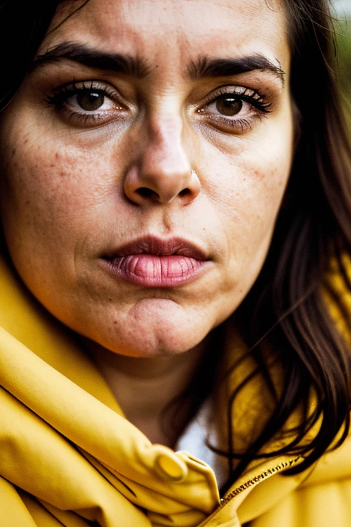 (raw, amateur, analog, film grain:1.3), closeup, 1girl, puerto rican woman, looking away, plus sized, winter clothes,heavy makeup, waiting outside the club, sunset