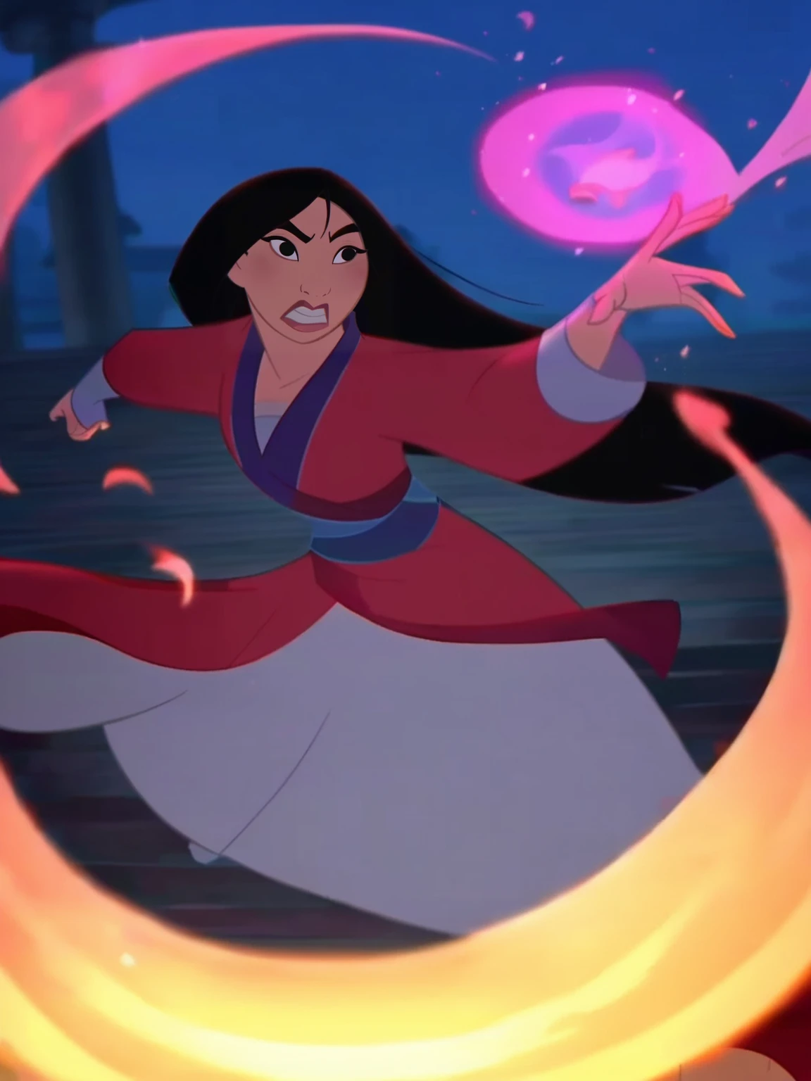 <lora:Mulan:1> 1girl, asian, black hair, black eyes, straight hair, long hair,
mage, magic, epic pose, magic robe, score_9, score_8_up, score_7_up,