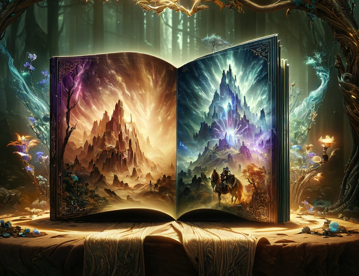 masterpiece, awesome quality, cinematic lighting, detailed, DonM1nn3rB34uty codices of arcane secrets, saddle-stitch binding, clothbound, cloth, dust jacket protectors <lora:DonM1nn3rB34uty:0.7>