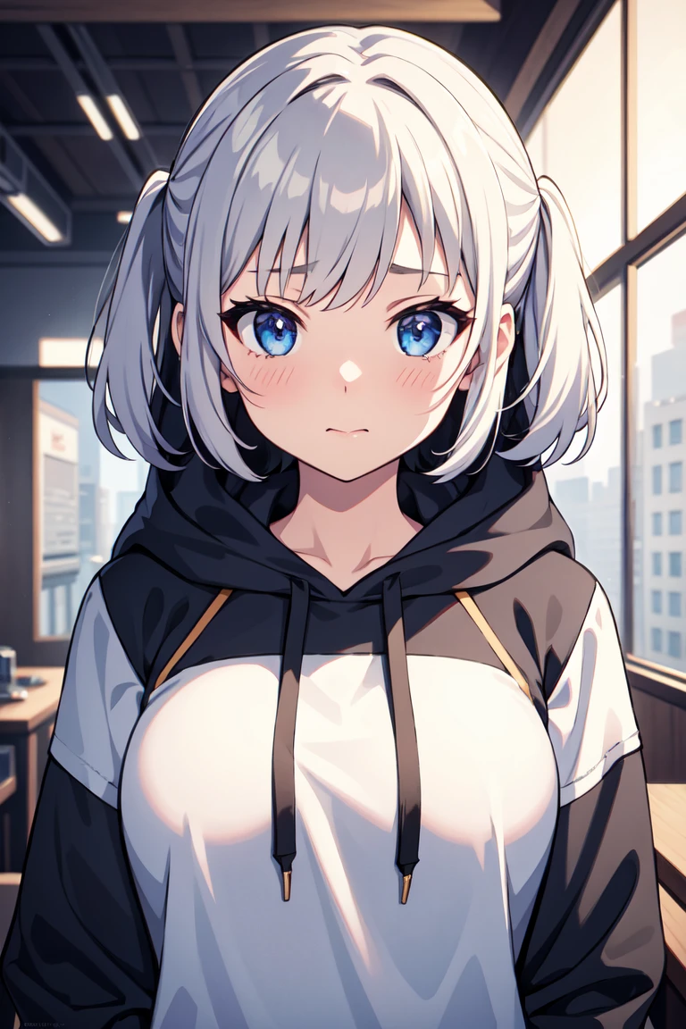 Masterpiece, highly detailed, 1girl, Hoodie, __shots__,science fiction,  miyazakisoul, __facialS__