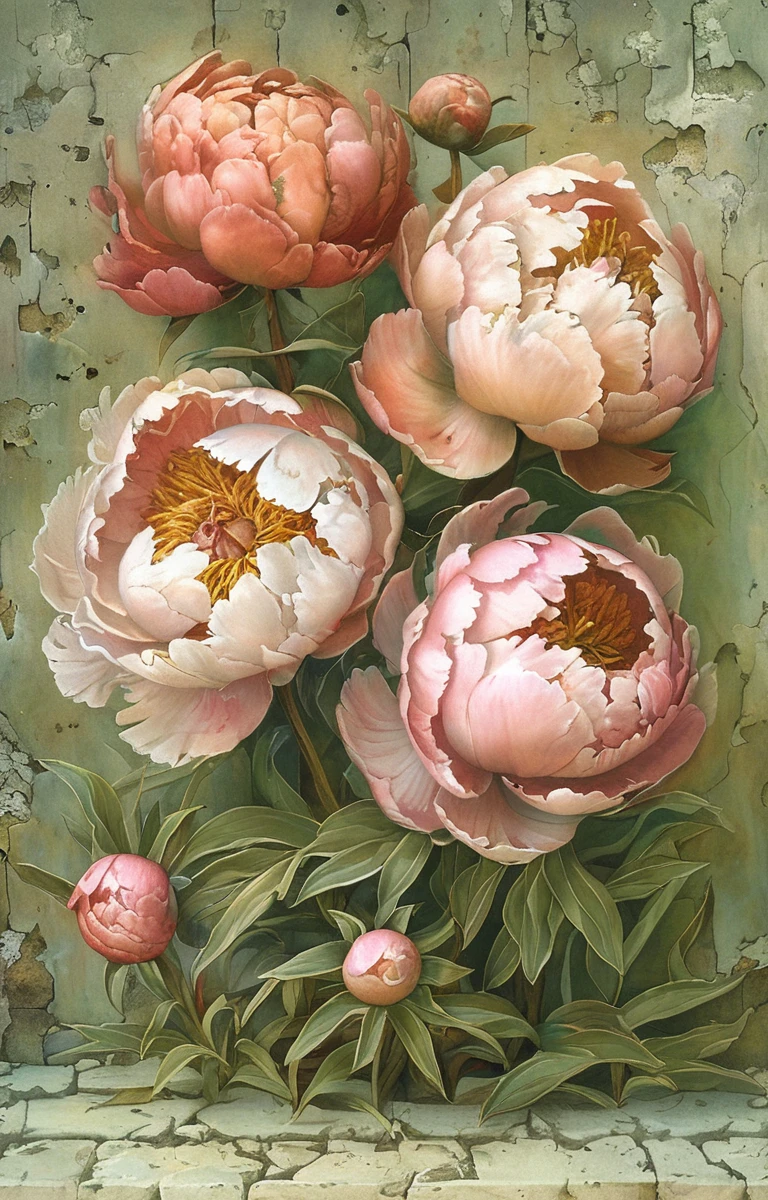 masterpiece,best quality,<lora:tbh159-sdxl:1>,illustration,style of Kestutis Kasparavicius, decaying peonies