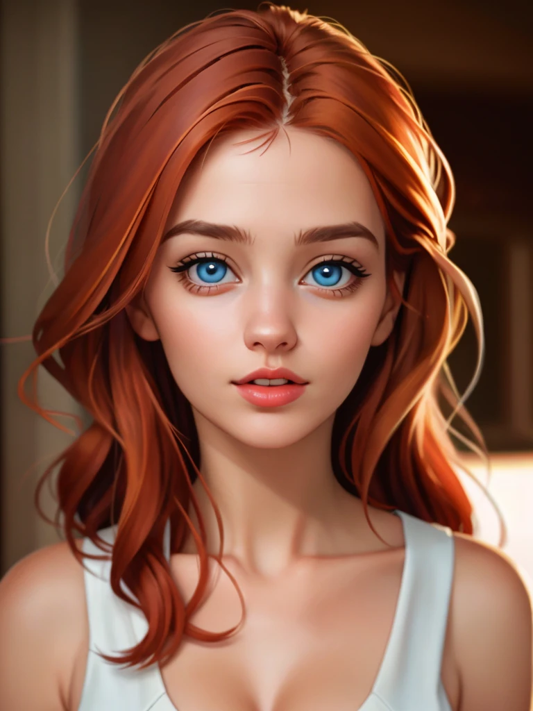 (young sexy redhead,perfectbody,posando,role model,internship,Luxury Salon),(oil painting),(face detailed,gorgeous eyes,detailed lips),(best qualityer,high resolution:1.2),(realisitic),(portraite),(swirly vibrant colors),(soft lighting)