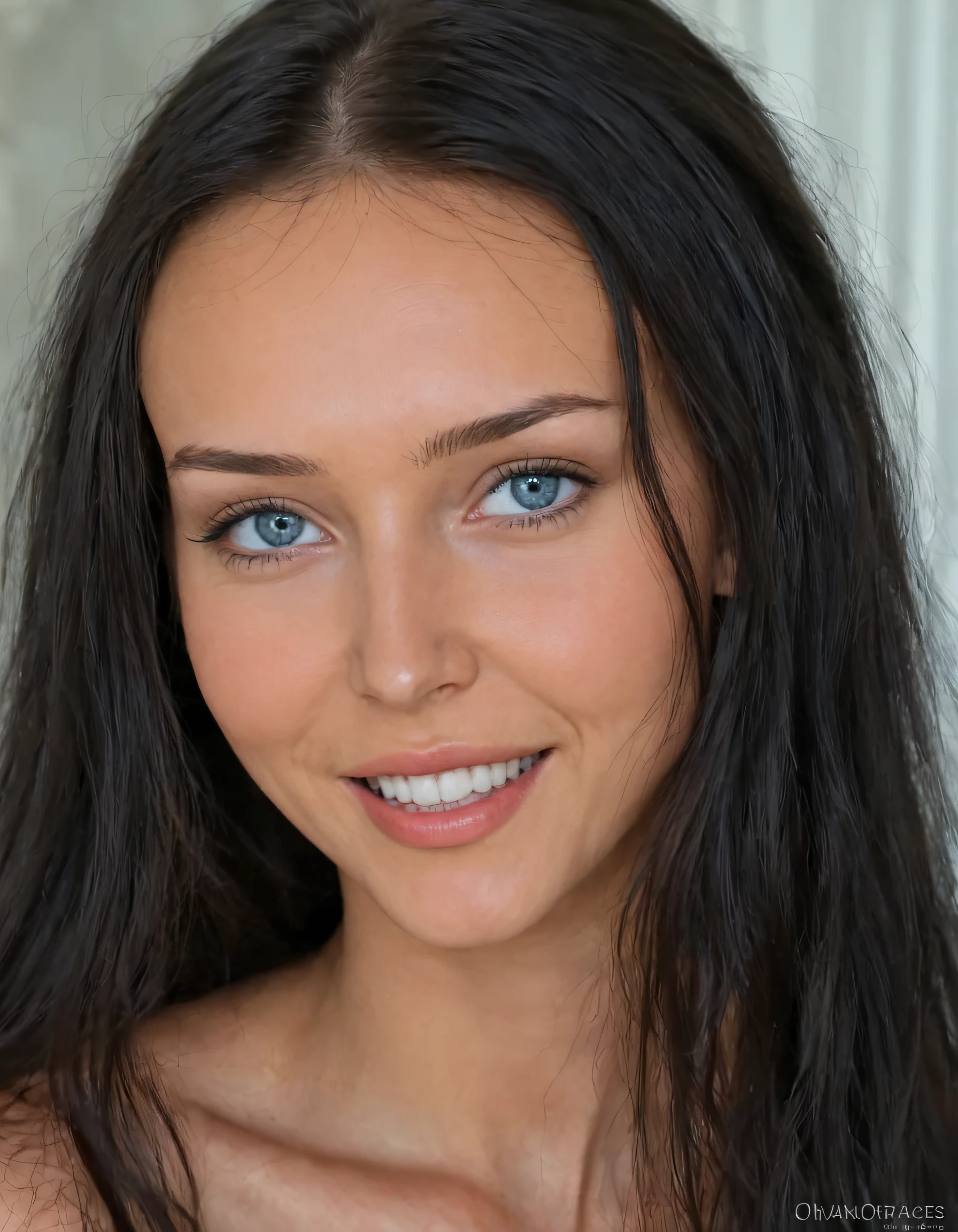As Rachel, with her entrancing blue eyes that seem to see beyond you, locked in a gaze, her silky black hair falling gracefully around her face, the corners of her mouth gently lifting into a warm yet wistful smile revealing perfect teeth, and her long hair flowing like an enchanting waterfall of ebony locks as she turns towards you, your heart races with a mix of emotions, and you feel drawn to this mysterious woman. <lora:iytvhq18fad60d9e9yd3:1>