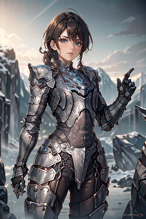 <lora:HXarmour_068:0.9>,MOUNTAIN,Battle pose,, hxarmour,1girl,(dark brown armour:1.3),, ultra-detailed,extremely delicate and beautiful,(by exquisite colors block),masterpiece,best quality,unreal engine 5 rendering,movie light,movie lens,movie special effects,detailed details,HDR,UHD,8K,CG wallpaper,