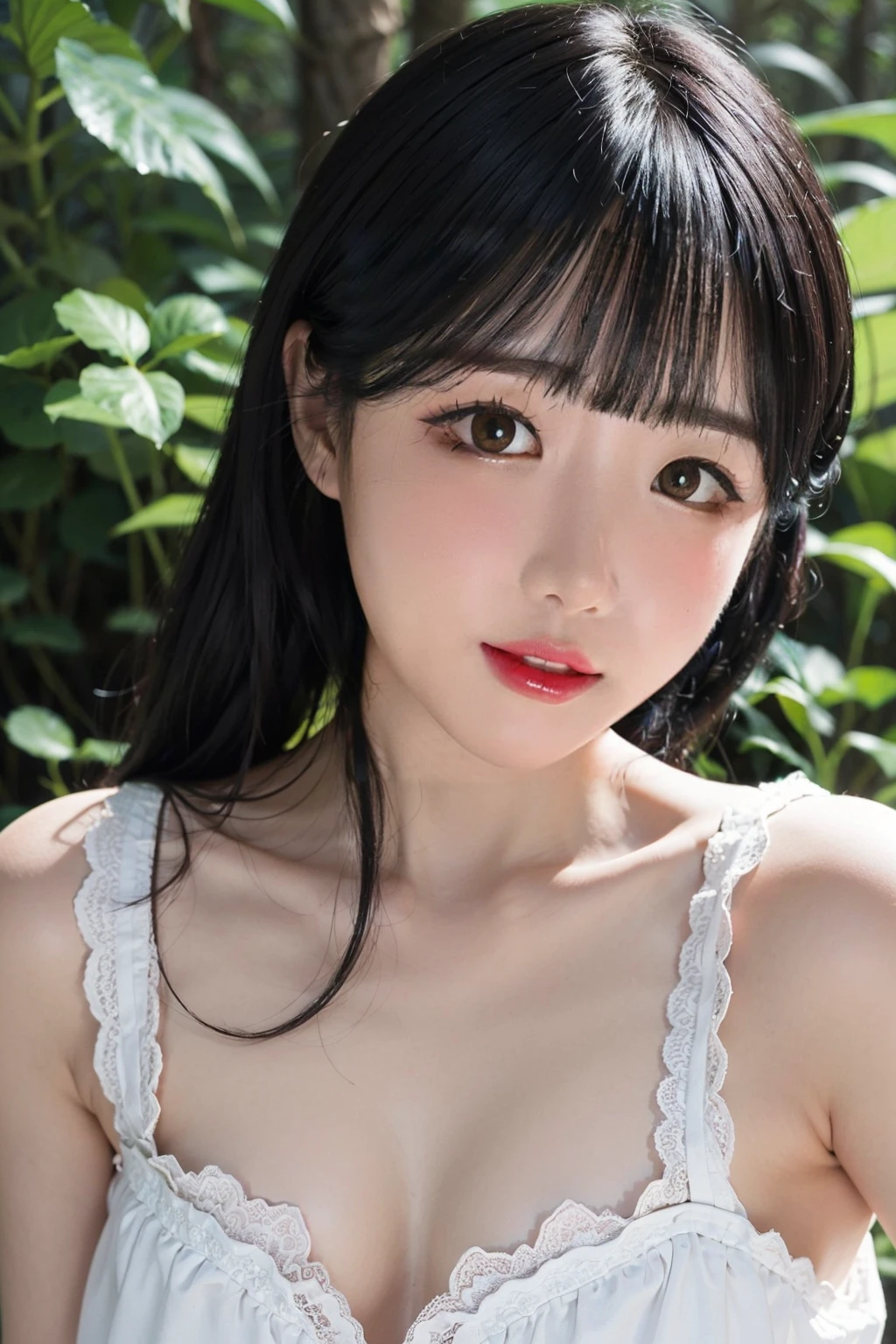 fair skin, a nude Korean lady in a black crotchless panties and OpenNipples bra, K-pop idol, pale skin, blusher, real skin, delicatepussy, Natural(large boobs:1.25), short high side twin tails, earrings, smiling, thigh gap, dynamic pose, (spread legs:1.45), beautiful delicate oval face, beautifuldelicatevaginal, ((spreadpussy)), ((focuspussy)), delicate figure, Fine collarbones, lovely red lips, sitting on the ground, outdoors,