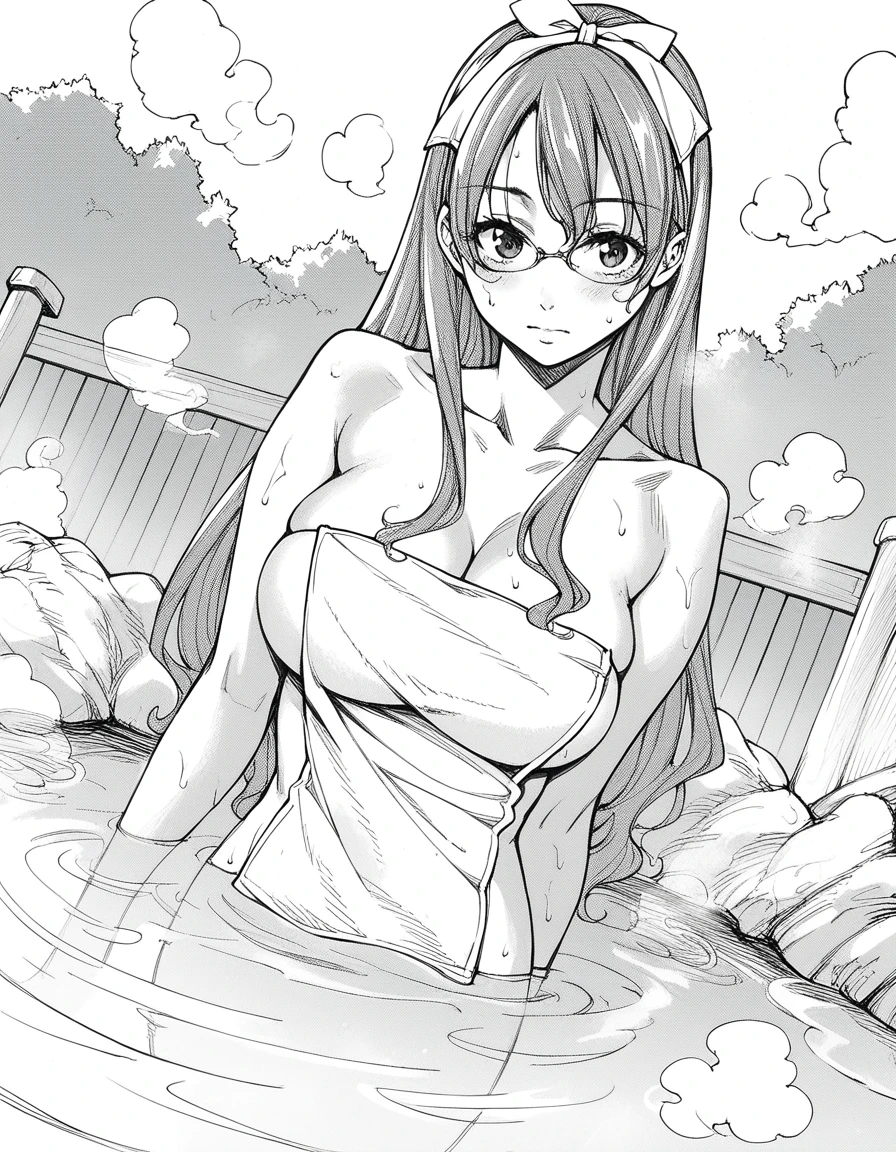 score_9, score_8_up, score_7_up, source_anime,
setoyuukiamamori, <lora:setoyuuki-amamori-ponyxl-lora-nochekaiser:1>,
amamori, long hair, monochrome, greyscale, glasses, large breasts,
nude, naked, 
outdoors, onsen, towel, naked towel, steam, bathing, nude cover, partially submerged, water, bath, steam censor, wet towel, blush,
looking at viewer, solo, dutch angle, cowboy shot,