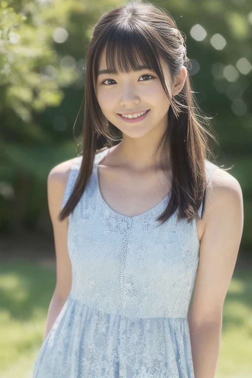 1girl,(RAW photo, best quality), (realistic, photo-realistic:1.4), masterpiece, an extremely delicate and beautiful, extremely detailed, 2k wallpaper, Amazing, finely detail, extremely detailed CG unity 8k wallpaper, ultra-detailed, highres, soft light, beautiful detailed girl, extremely detailed eyes and face, beautiful detailed nose, beautiful detailed eyes,cinematic lighting,perfect anatomy,
(summer dress:1.4), bokeh, (close up:1.0),
looking at viewer, young japanaese idol,(hands behind back:1.2),
(smile:1.4), <lora:hiratsukasae_lora_01:0.9>