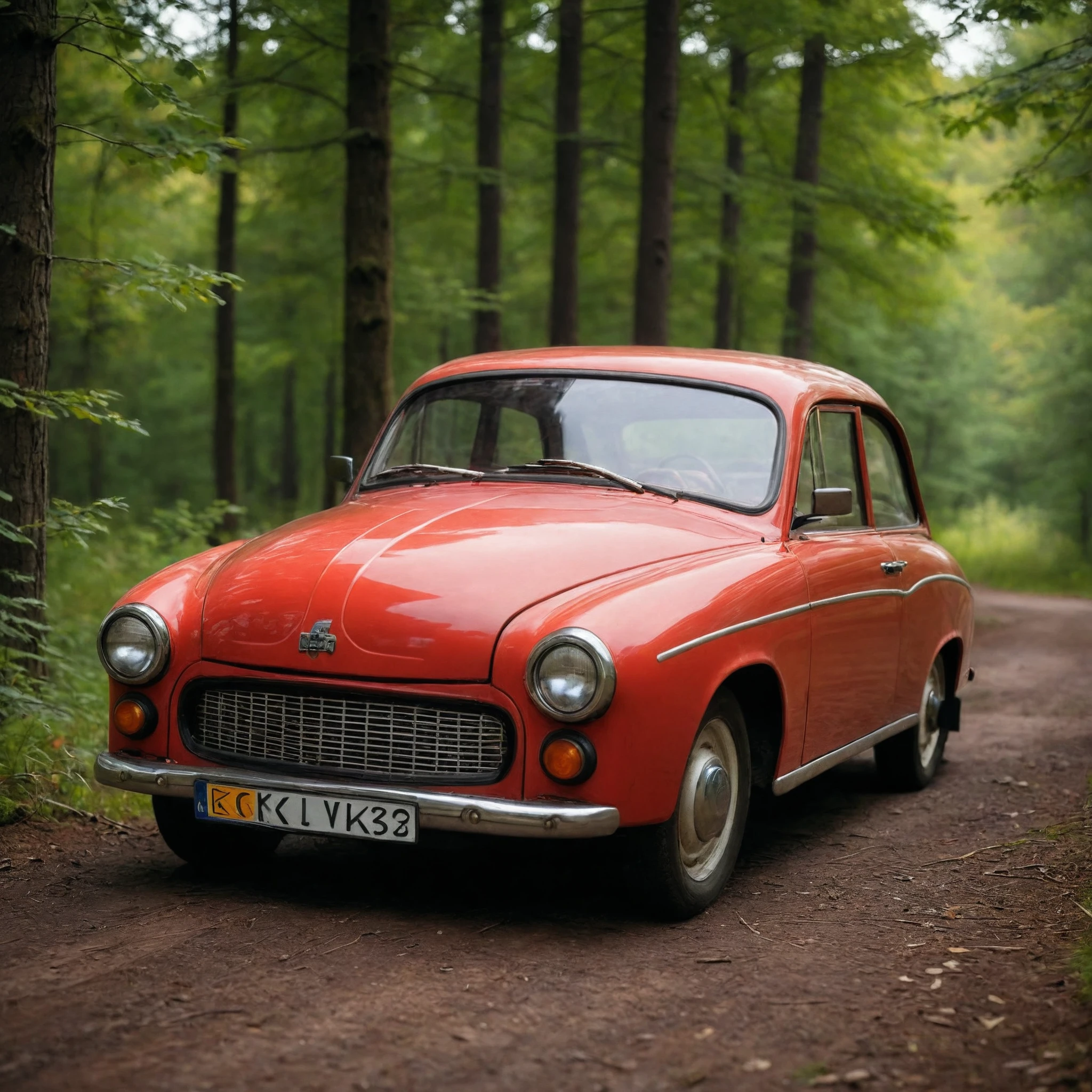 professional 3d model cinematic film still cinematic photo red 60s polish compact car, parked in the forest on a sunny day, trees and a lake visible in the background  epic still shoot <lora:add-detail-xl:1> <lora:60s polish compact car:1> . 35mm photograph, film, bokeh, professional, 4k, highly detailed . shallow depth of field, vignette, highly detailed, high budget Hollywood movie, bokeh, cinemascope, moody, epic, gorgeous, film grain, grainy . octane render, highly detailed, volumetric, dramatic lighting