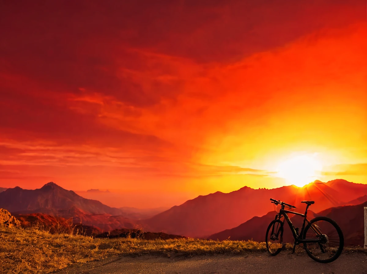 <lora:Aesthetics_Enhancer_XL:0.8>,masterpiece,absurd resolution,8k,
EnhanceImage,yellow and orange tone,no humans, scenery, sky, cloud, sunset, outdoors, sun, mountain, red sky, nature, bicycle, landscape