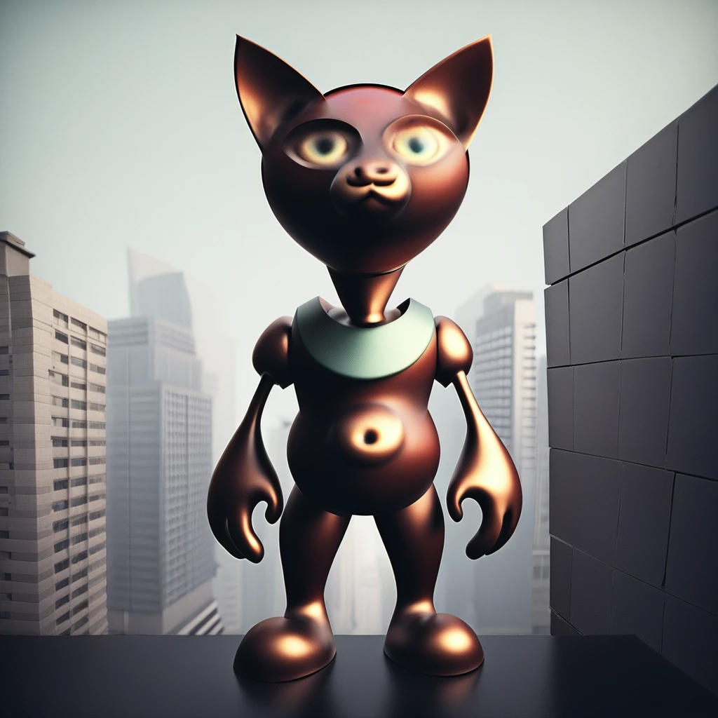 anthro cat, battle mech, urban background