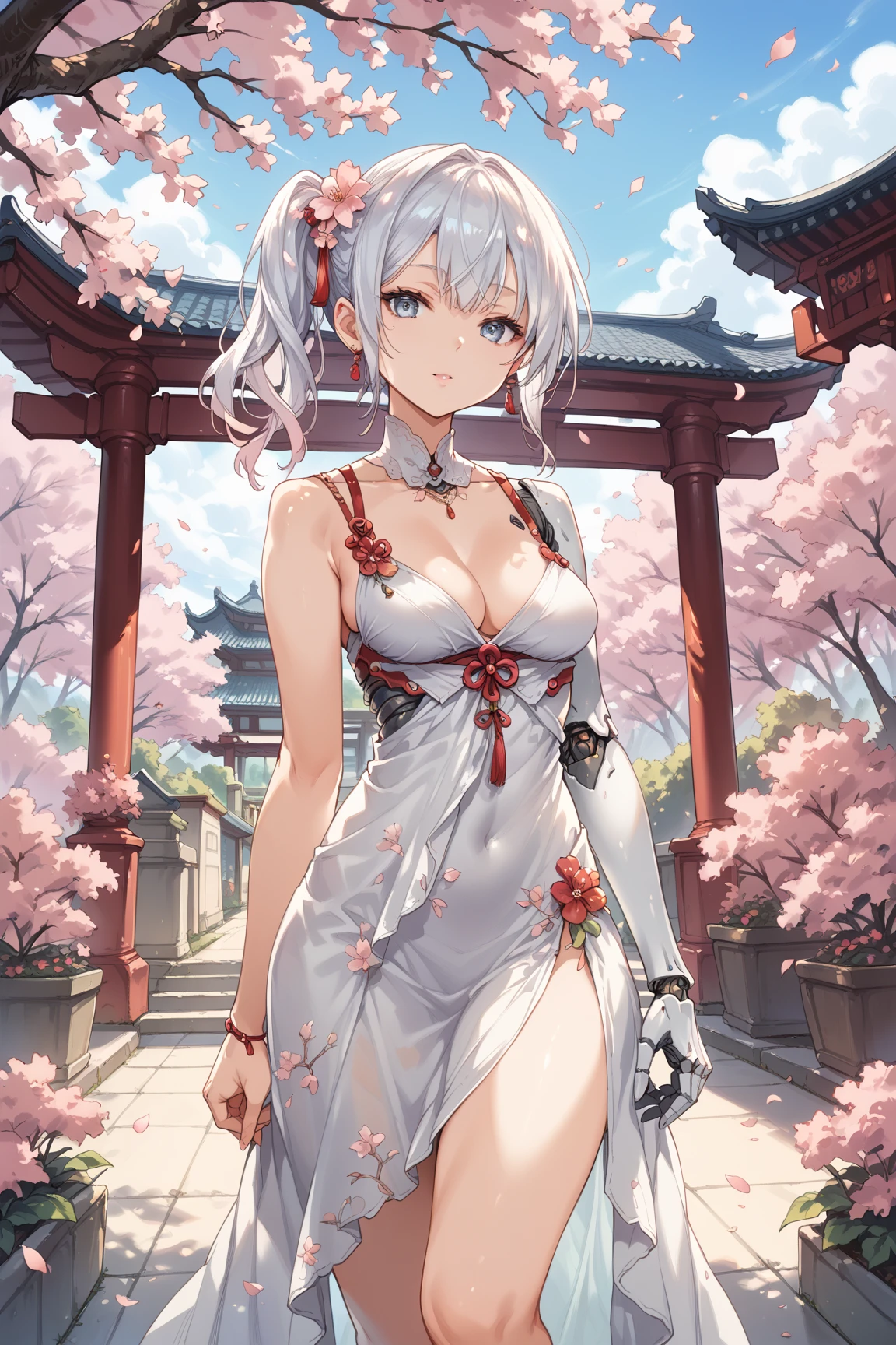 bandaged_leg、bandagens、sarashi、bandaged_arm、naked_bandage、bandaged_neck、mummy_costume、gigantic cleavage breasts、gigantic hip、Southern Hemisphere、nabel、1girl、bandaged_hair、looking_at_viewer、Adhesive bandage、long whitr hair、鎖骨、Bare shoulders、huge_bartaged_head