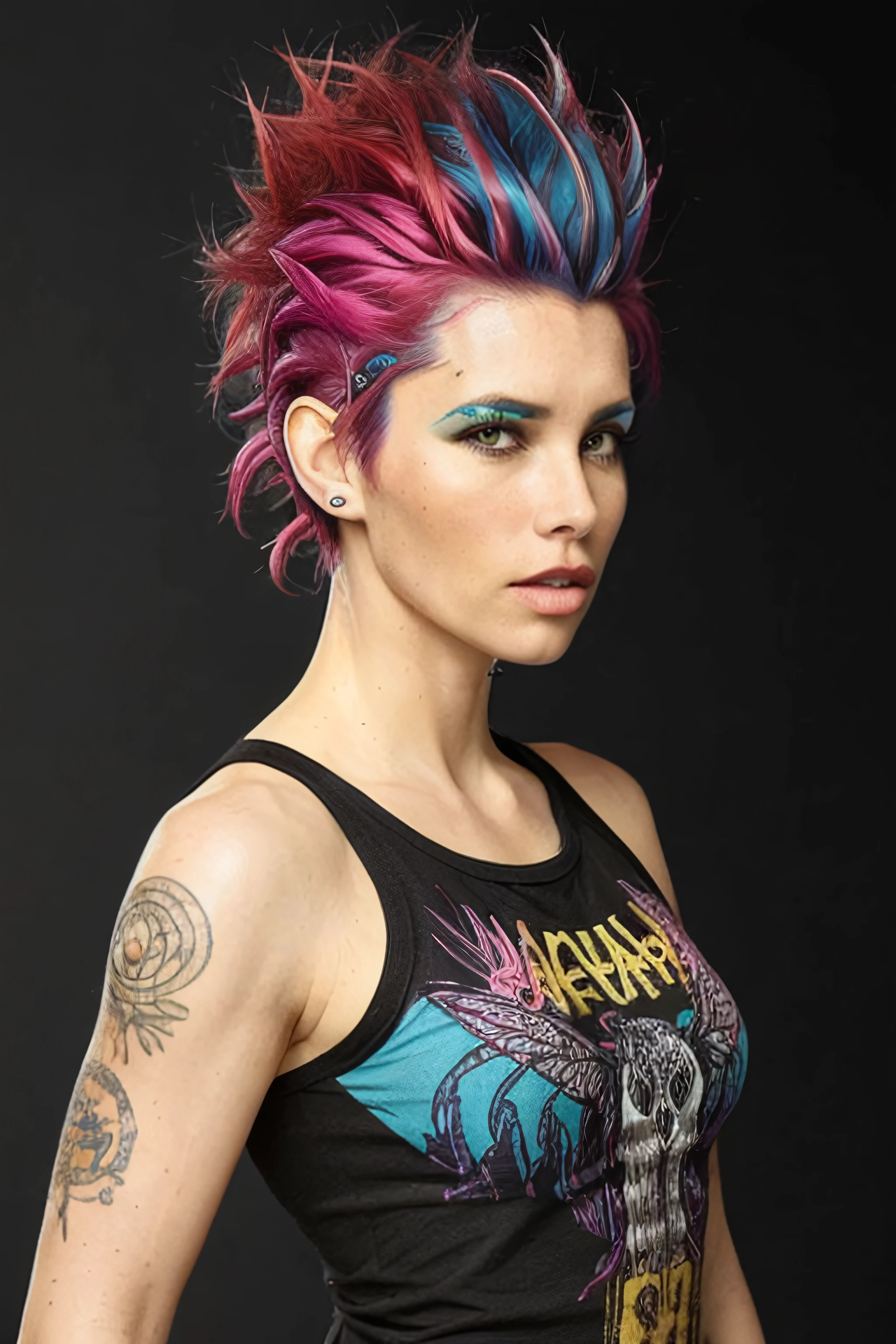 j3ss1c4b, 1girl, multi-colored hair, punk, mohawk, colored hair