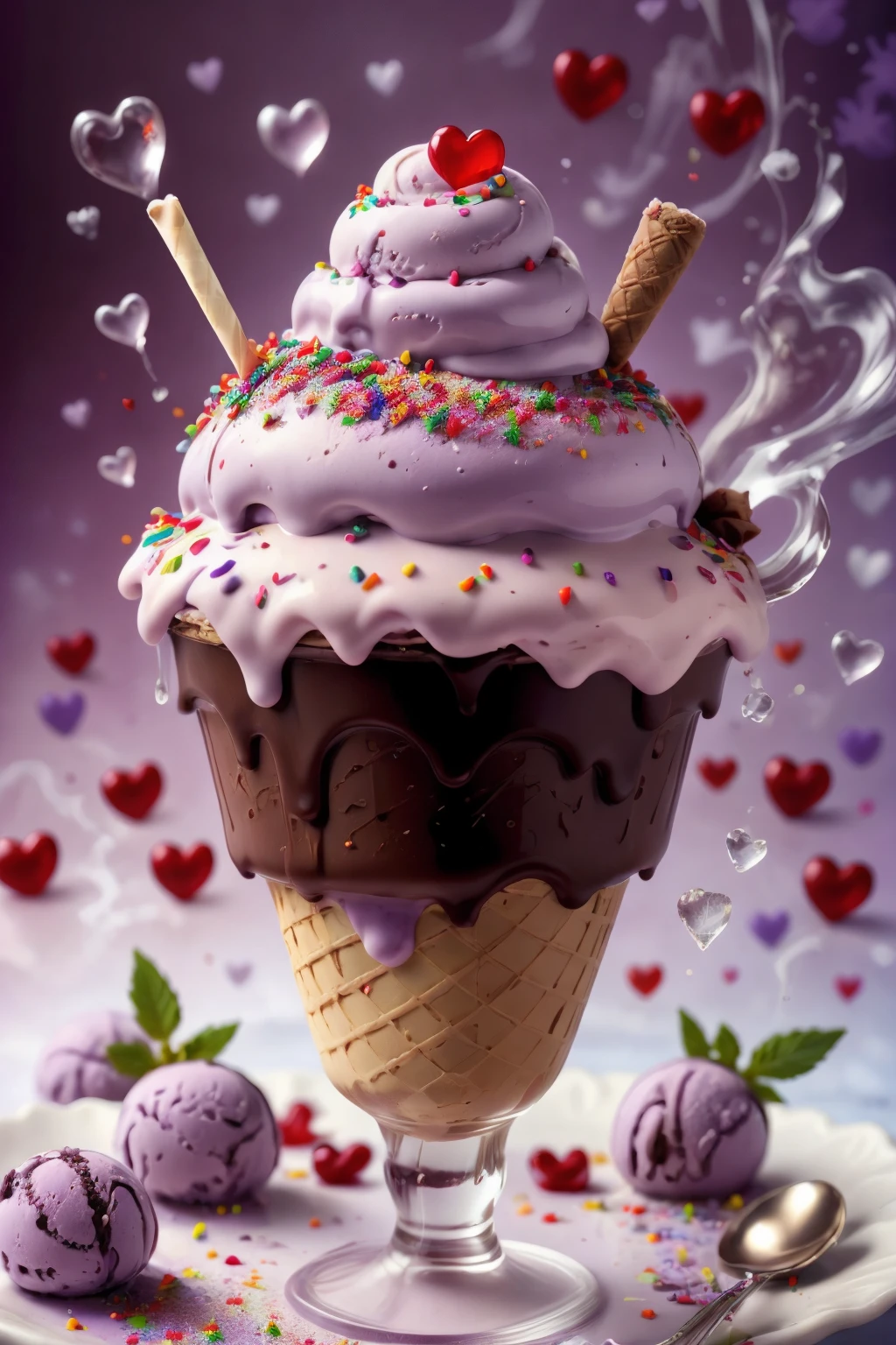 ((best quality)),absurdres,(ultra high res), ice cream, a dessert with purple ice cream, sprinkles, extremely detailed, <lora:icecream:0.75>