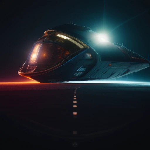 city lights, thrusters, night, lens flare, male focus, spacesuit, cloud, ground vehicle