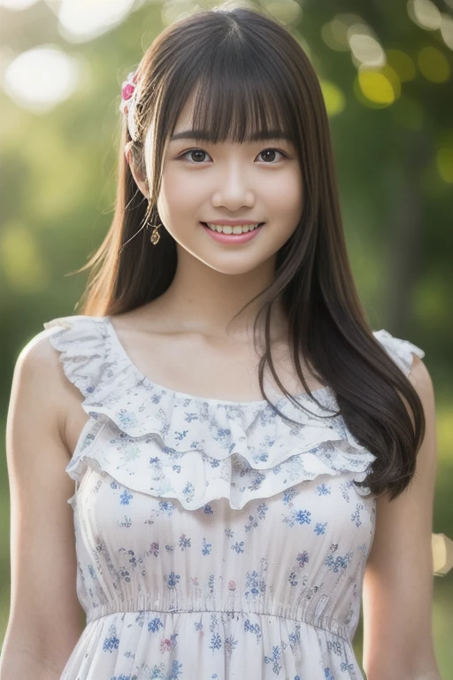 1girl,(RAW photo, best quality), (realistic, photo-realistic:1.4), masterpiece, an extremely delicate and beautiful, extremely detailed, 2k wallpaper, Amazing, finely detail, extremely detailed CG unity 8k wallpaper, ultra-detailed, highres, soft light, beautiful detailed girl, extremely detailed eyes and face, beautiful detailed nose, beautiful detailed eyes,cinematic lighting,perfect anatomy,
(sun dress:1.4), bokeh, (close up:1.0),
looking at viewer, young japanaese idol,(hands behind back:1.2),
(smile:1.4), <lora:hiratsukasae_lora_01:0.9>