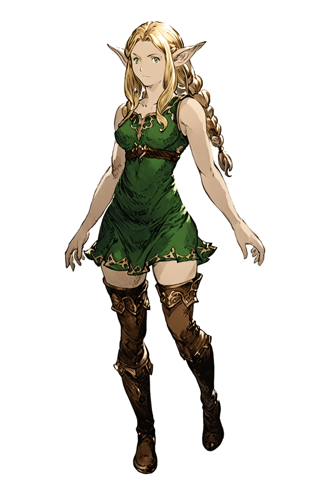 <lora:akihiko_yoshida_style_pony:0.6>, <lora:granblue_fantasy_style_xl:1>, <lora:pensketch_without_pen_lora:0.5> <lora:ryoji_ohara_Final_Fantasy_Brave_Exvius_ArtStyle:1>, <lora:LineArt Mono Style LoRA_Pony XL v6:0.5>, <lora:Takeuchi_Takashi_PonyXL_style_v01:0.6>,
(white_background:1), hands, flat color, granblue_fantasy_style_xl, granblue, penSketch_style, (ink sketch, hatching), detailed face, nose, detailed eyes,
elf, geen eyes, elf, stoic, looking at viewer, blond, tight dress