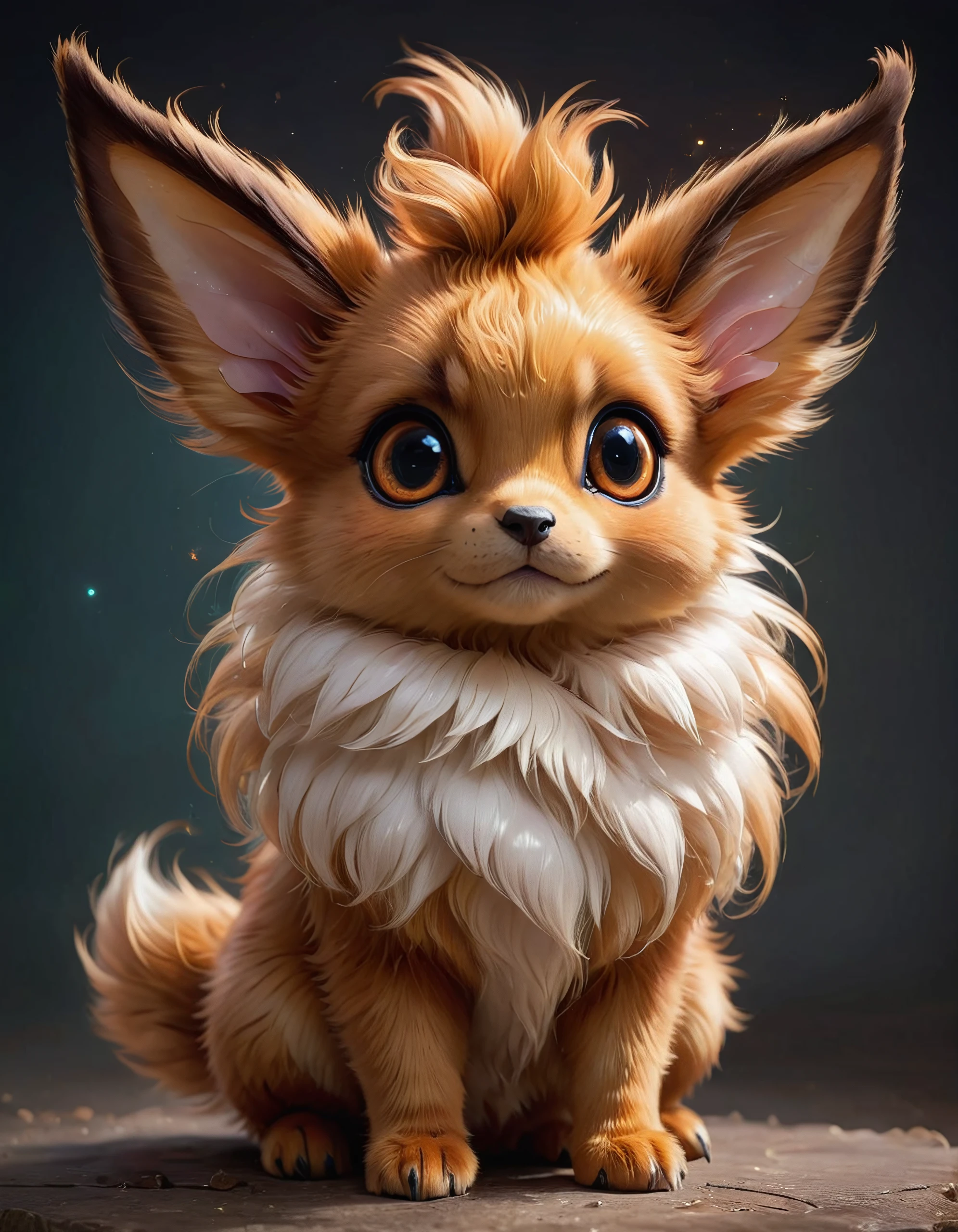 most cute fantasy animals of the world, different species, eevee based, big eyes, very fluffy