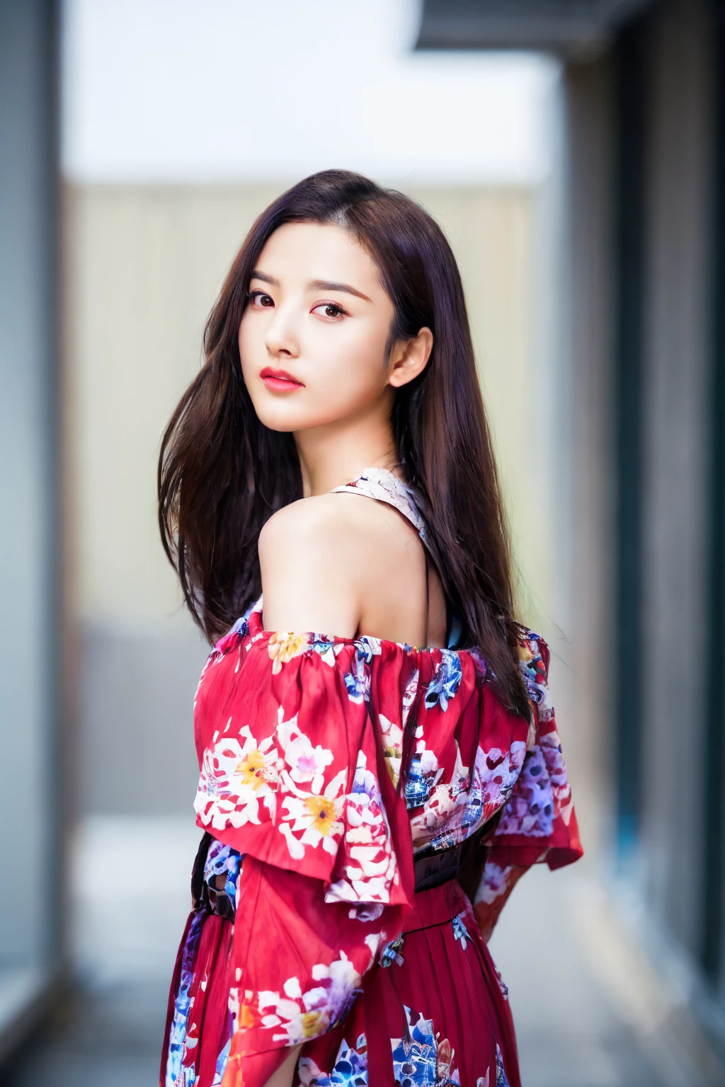 (A hyper-realistic), (illustratio), (hight resolution), (8K), (ighly detailed), (The best illustrations), (beautiful and delicate eyes), (top-quality), (ighly detailed), (masterpiece), (wall-paper), (详细的脸), 独奏, 1 girl in, looking at the viewers, finely detail, 详细的脸, In the dark, deep-shadows, demure, pureerosfaceace_v1, a smile, bust, long legged, thin-waist, s ass, Ultra-fine makeup, Ultra-fine clothing,Pink-gray hair color、Red and green and blue colorful off-the-shoulder sweater、Earrings of large bird feathers that go up to the shoulders
