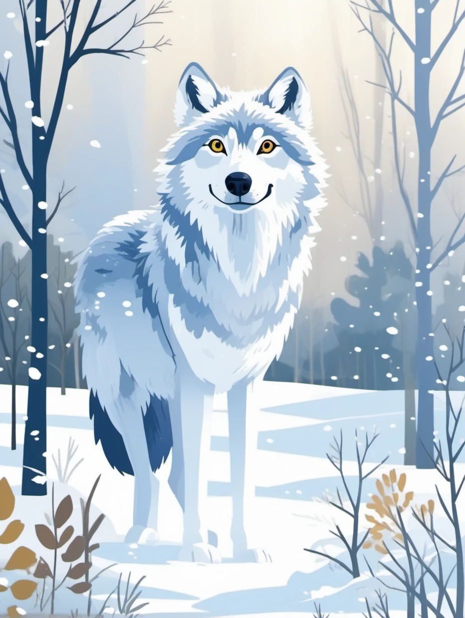 masterpiece,high quality,a lovely wolf,in the forest,winter,snow,J_illustration,
