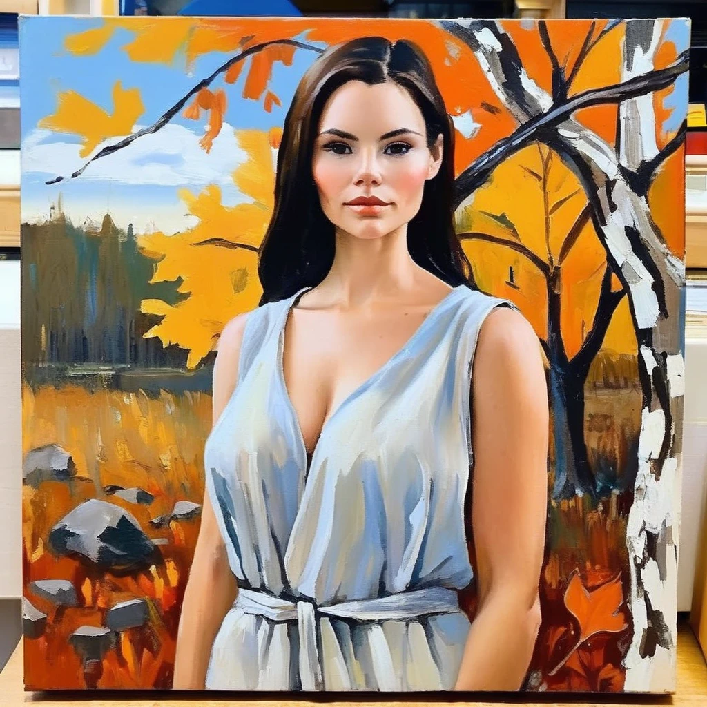 (Abstract) sketch of a woman in the fall season, oil on canvas, ,elxpowell, <lora:elpowell_juggerX_xl_1_standard_wocap-elxpowell-000092:1>