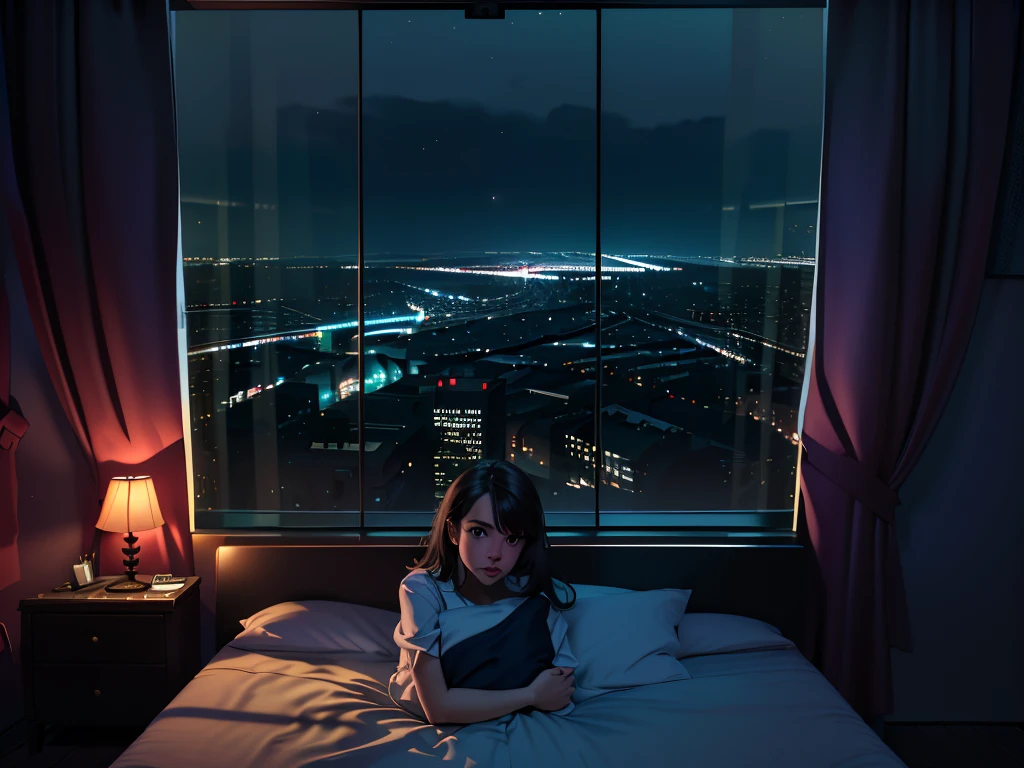 <lora:Aesthetics_Enhancer_SD:0.8>,masterpiece,absurd resolution,8k,
EnhanceImage,low light, window, lying, scenery, indoors, 1girl, solo, building, sky, pillow, bed, city, on side, cityscape, night, on bed