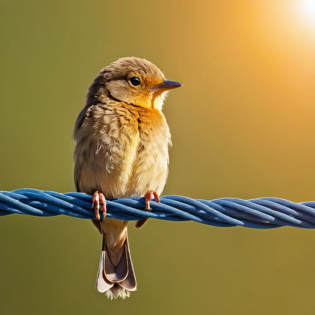 <lora:HMSGé¸ç±»æå½±XL-000001:1>,A cute little bird perching on a wire in the sunlight.